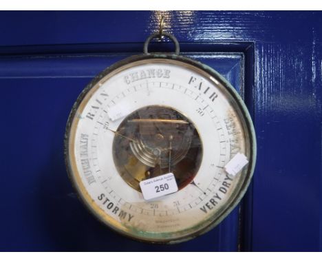 A BRASS-CASED CIRCULAR BAROMETER, marked 'PHBN, Holosteric'