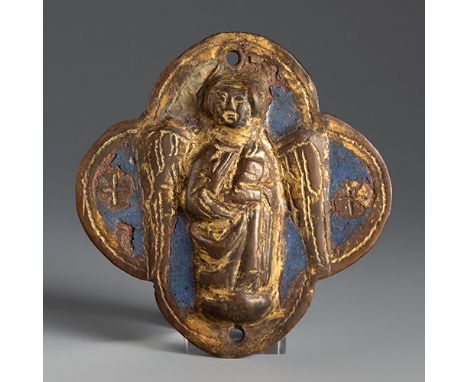 Limoges plate; France, 13th century."Saint Matthew" .Enamel on copper.Both the polychromy and the enamel are missing.Measurem