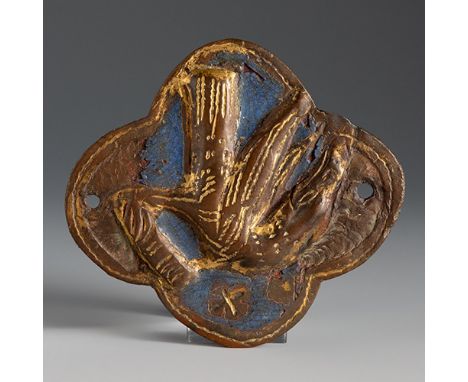 Limoges plate; France, 13th century."Saint John".Enamel on copper.Both the polychromy and the enamel are missing.Measurements