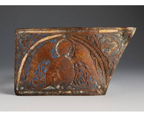 Limoges plate; France, 13th century."Angel".Enamel on copper.Both the polychromy and the enamel are missing.Measurements: 7.6