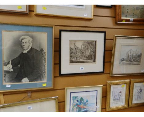 Signed watercolour of Porthkerry house by EMILY R PRINSEP, dated 1850 together with a print of a street scene & photograph of