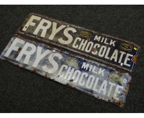 Two vintage Fry's Chocolate enamel advertising signs