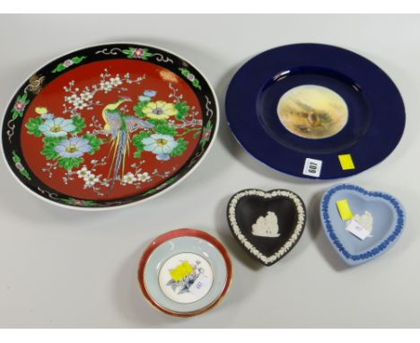Oriental decorated charger, a Worcester-style plate by James Stinton, Royal Worcester coasters etc