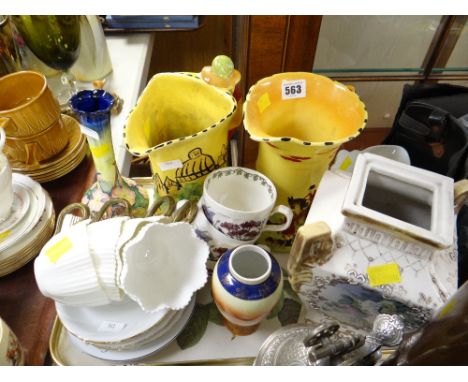 Tray of mixed china including vintage Coalport, white & gilt cups & saucers, decorative jugs etc