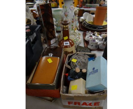 A Wade Bells whisky decanter, hip flask, various collectables including AA badge, wax sealer etc