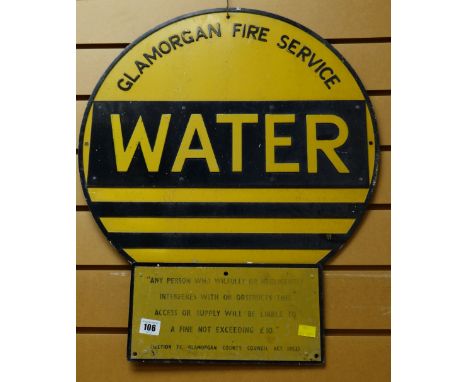 A vintage Glamorgan Fire Service Water Hydrant enamel metal sign