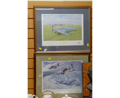 Signed limited edition print entitled 'D-Day - by Air by Land by Sea', together with another signed print entitled 'First Fli