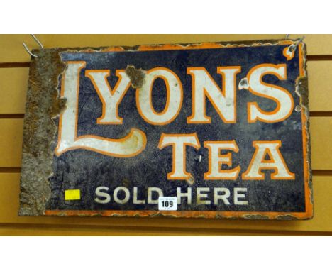 A small vintage Lyons Tea enamel metal advertising sign