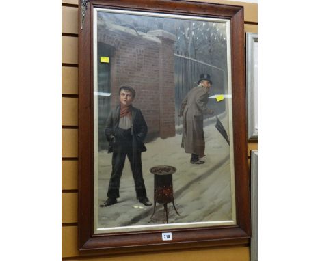 Framed Pears print of Dickensian boy roasting chestnuts
