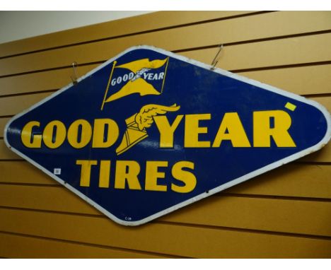 A vintage enamel metal 'Goodyear Tires' advertising sign, 123 x 66cms