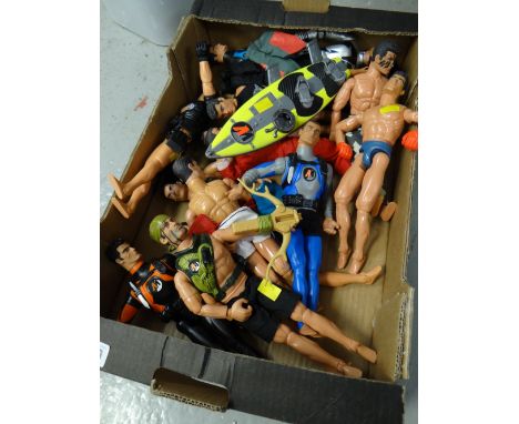 Box of various Action Man-style figures