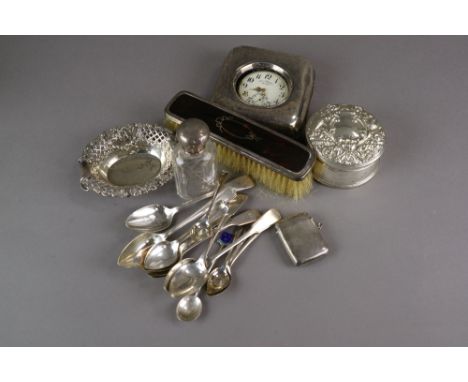 A silver mounted trinket box with chased decoration, together with a silver nut dish, Birmingham, a silver mounted framed Gol