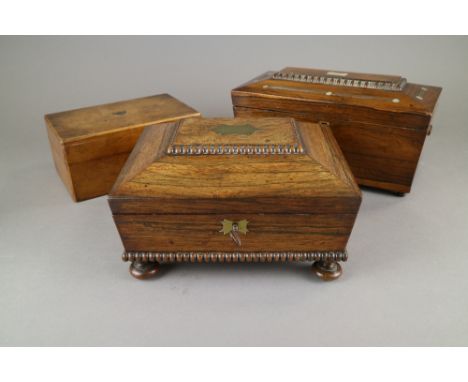 A late Regency rosewood sarcophagus shape work box with fitted interior and silk print of a shepherd and shepherdess on turne