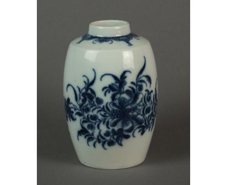 A Caughley tea caddy, lacking cover, transfer-printed in the Mansfield pattern, circa 1785, C mark, 12.5cm high