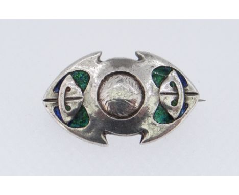 ART NOUVEAU SILVER &amp; ENAMEL BROOCH by William Hair Haseler, Birmingham 1908, in the Liberty style of Archibald Knox, 3.1c