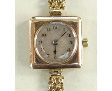 VINTAGE 9CT ROSE GOLD LADIES ROLEX BRACELET WATCH, Wilsdorf & Davis square cushion case with import marks for London 1915, ma