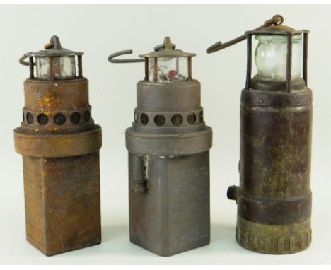 THREE VINTAGE MINERS LAMPS, comprising an Oldham Type 'F' and two International Gas Detectors Ltd (Leeds) 'Ringrose' Firedamp