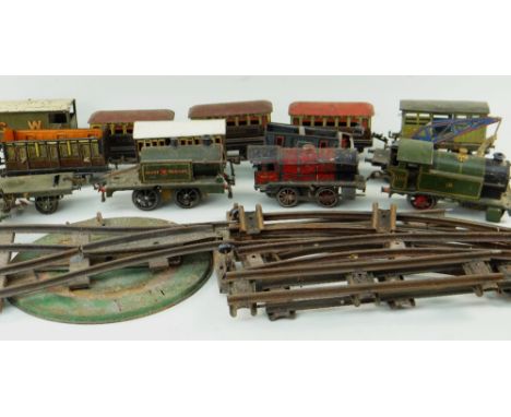 COLLECTION OF '0' GAUGE TINPLATE ENGINES &amp; ROLLING STOCK, mostly Hornby, but with a Bing snow plough wagon and Bing carri