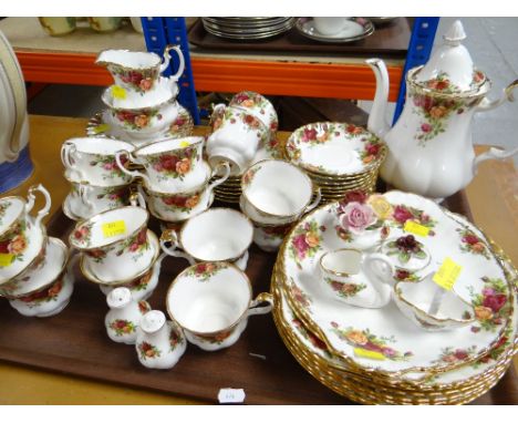 ROYAL ALBERT 'OLD COUNTRY ROSES' TEA SERVICE including teapot, sandwich plates, dinner plates, cups, saucers and cruet
