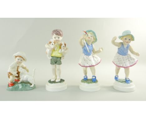 FOUR ROYAL WORCESTER FIGURINES MODELLED BY F.G. DOUGHTY OF CHILDREN including 'All Mine' no.3519, 'Snowy' no.3457 and two of 