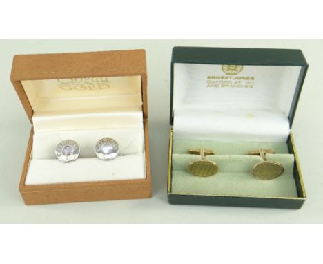 PAIR OF 9CT GOLD ENGINE TURNED CUFFLINKS, 9.1gms, in Ernest Jones box together with boxed pair of Clogau 'Cariad' cufflinks (