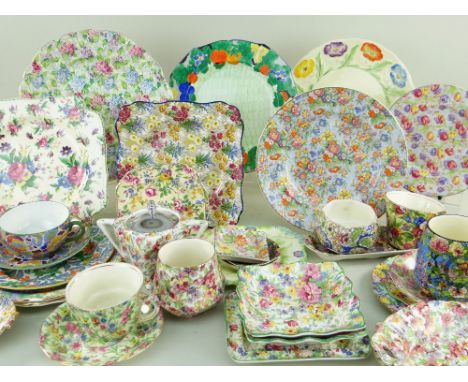 ASSORTED COLLECTIBLE VINTAGE 'CHINTZ' CHINA, including examples by Royal Winton, including cups, saucers, plates etc.