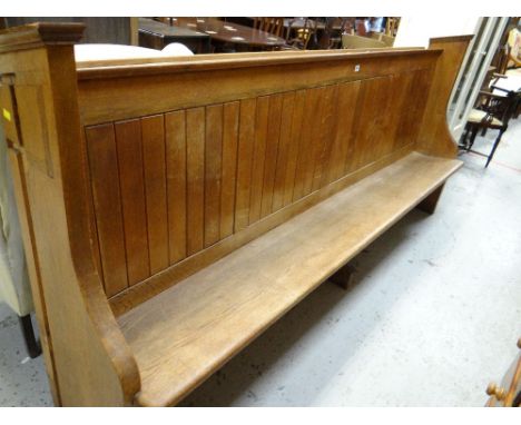 VINTAGE JOINED OAK CHURCH PEW, 247cms wide
