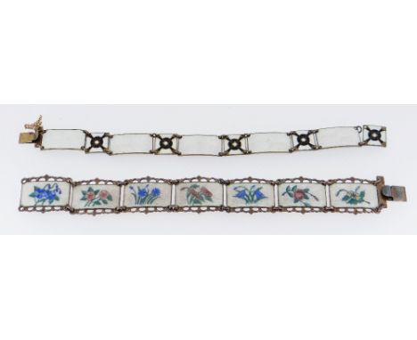TWO SIMILAR NORWEGIAN SILVER GILT & ENAMEL BRACELETS by Kristian Hestenes marked 'Sterling 925 S Hestenes Norway' (2)Both cla