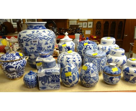 ASSORTED MODERN BLUE &amp; WHITE PORCELAIN &amp; POTTERY including large Chinese-style baluster jar, set of Coalport graduate