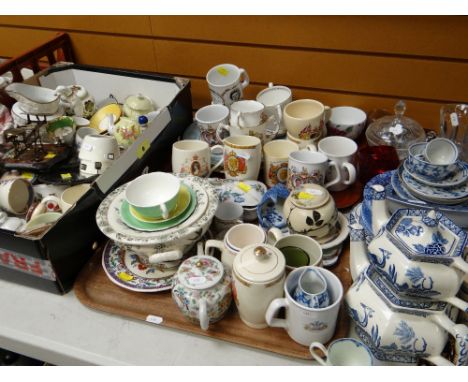 LARGE COLLECTION OF CHINA &amp; POTTERY including pair of French decorated figurines, various royal commemorative mugs, 18th 