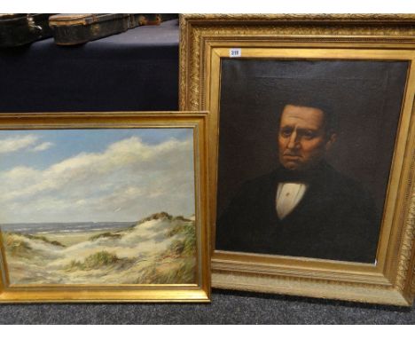 LATE 19TH CENTURY SCHOOL oil on canvas - portrait of a gentleman, 60 x 50cm, together with J STEENSMO oil on canvas - beach s
