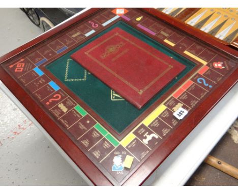 FRANKLIN MINT COLLECTOR'S EDITION MONOPOLY GAME in stained mahogany with pull out drawers and bound leafletYes the glass cove