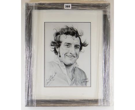 AIDAN CHISELLE black and white print - head and shoulders portrait of Sir Gareth Edwards CBE in rugby jersey, signed by the a