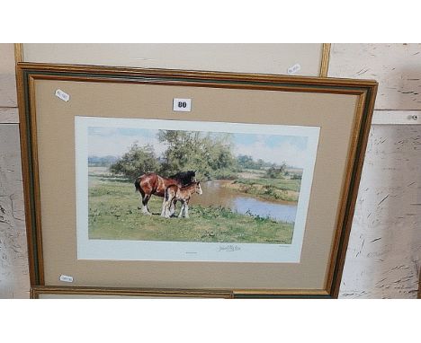 A David Shepherd colour print 750/850, blind stamp of a horse and pony titled "High Noon", signed in pencil