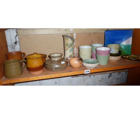 Shelf of studio pottery inc. pieces by Christina Griffin etc.