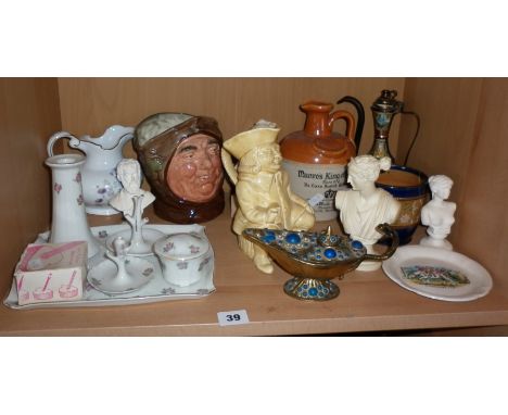 Royal Doulton character jug Friar Tuck, china dressing table set, other china and four small resin classical busts together w