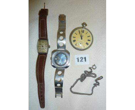 WW2 Ladies Services Art Deco wristwatch, vintage Buler Pinguin stainless steel watch and a Russian MOLNIJA pocket watch 