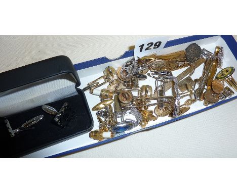 Collection of vintage cufflinks, tie pins, enamel badges, etc. (some rolled gold)