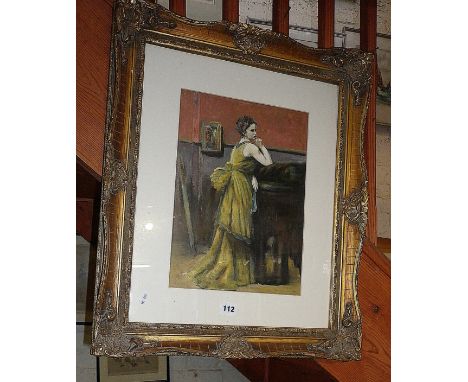 Gilt framed oil portrait of a lady by John Rabbetts after Corot's "The Velvet Dress"
