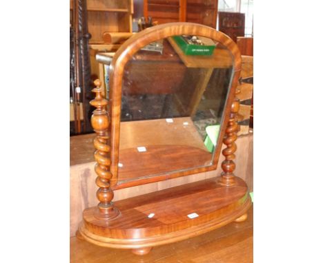 Victorian mahogany arch topped toilet mirror on barley-twist uprights