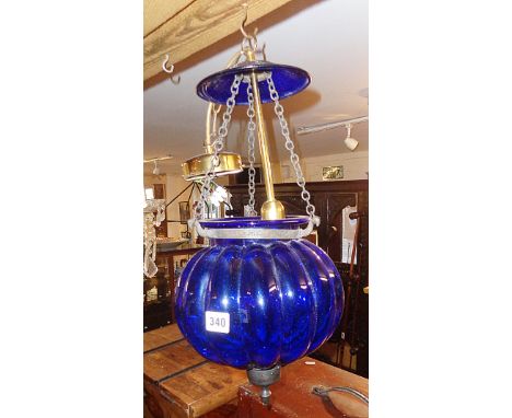Bristol blue glass Moroccan style electric hall lantern ceiling light