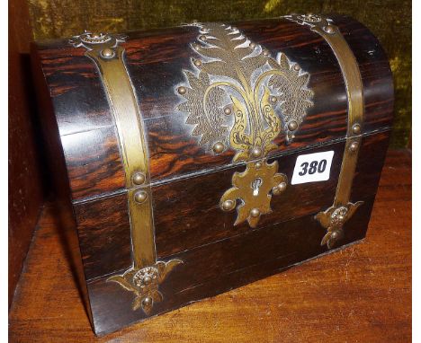 19th c. brass bound rosewood dome topped tea caddy