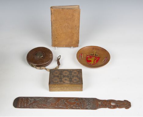 A mixed group of collectors' items, including a Japanese bamboo page turner, length 43cm, a brass open barrel corkscrew, a pa