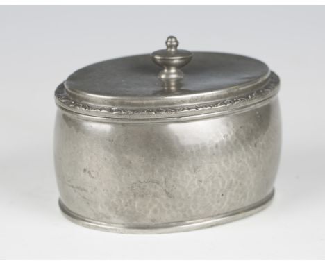 A Liberty &amp; Co 'Tudric' pewter oval tea caddy, model number '01565', bearing maker's stamp to underside, width 12.5cm.Buy