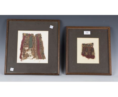 A pre-Columbian textile fragment, probably Chancay Culture, Peru, circa 1100-1500AD, 53cm x 22cm, together with four smaller 