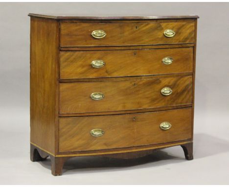 A Victorian mahogany chest of four graduated long drawers, on outswept bracket feet, height 99.5cm, width 108cm, depth 52cm.B