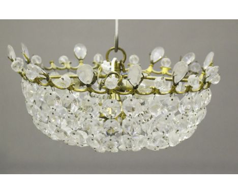 A mid-20th century gilt metal and clear glass bag chandelier, diameter 35cm, together with a 20th century graduated five-tier