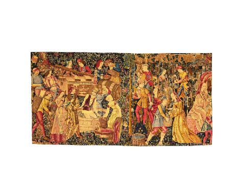 A printed textile copy of the medieval Flemish Grapes Harvest (Les Vendanges) tapestry
145cm high, 279cm wide.