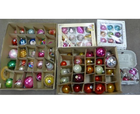 A collection of vintage Christmas tree decorations, mainly glass, approximately 75 in total 
