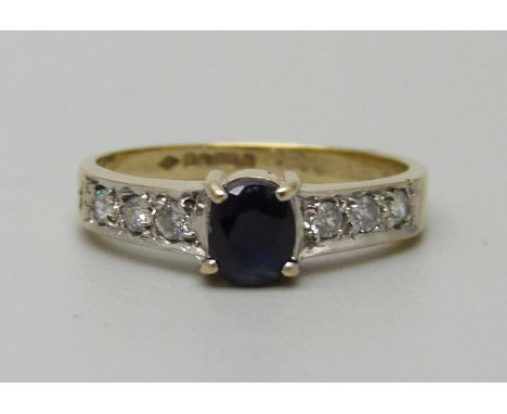 A 9ct gold, sapphire and white stone ring, 1.7g, J/K 